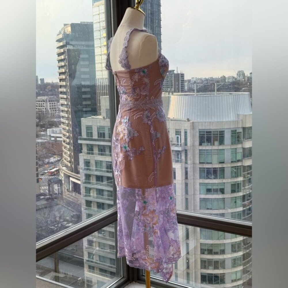 🆕 BRONX & BANCO 🧿 NWOT Eva Embroidered High-Low Midi Dress, Purple Sz XS US 2 - Picture 10 of 15
